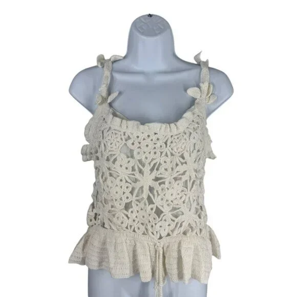 Farm Rio Crochet Peplum Top White Floral Handmade NWT Size XS - Picture 3 of 14